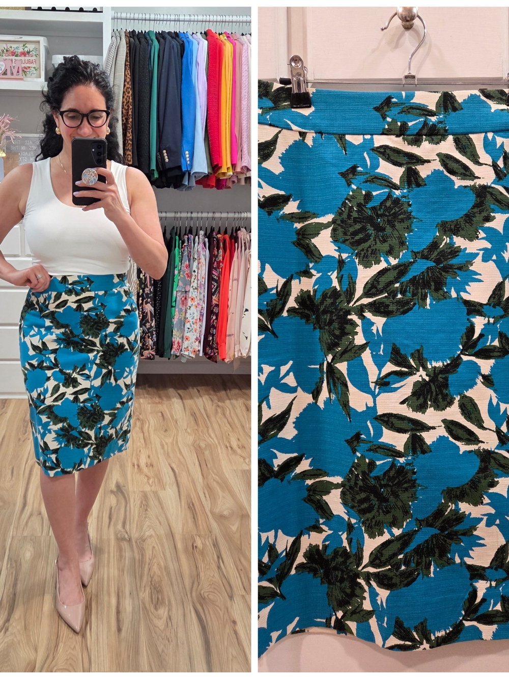 J. Crew Blue and Green Floral Pencil Skirt